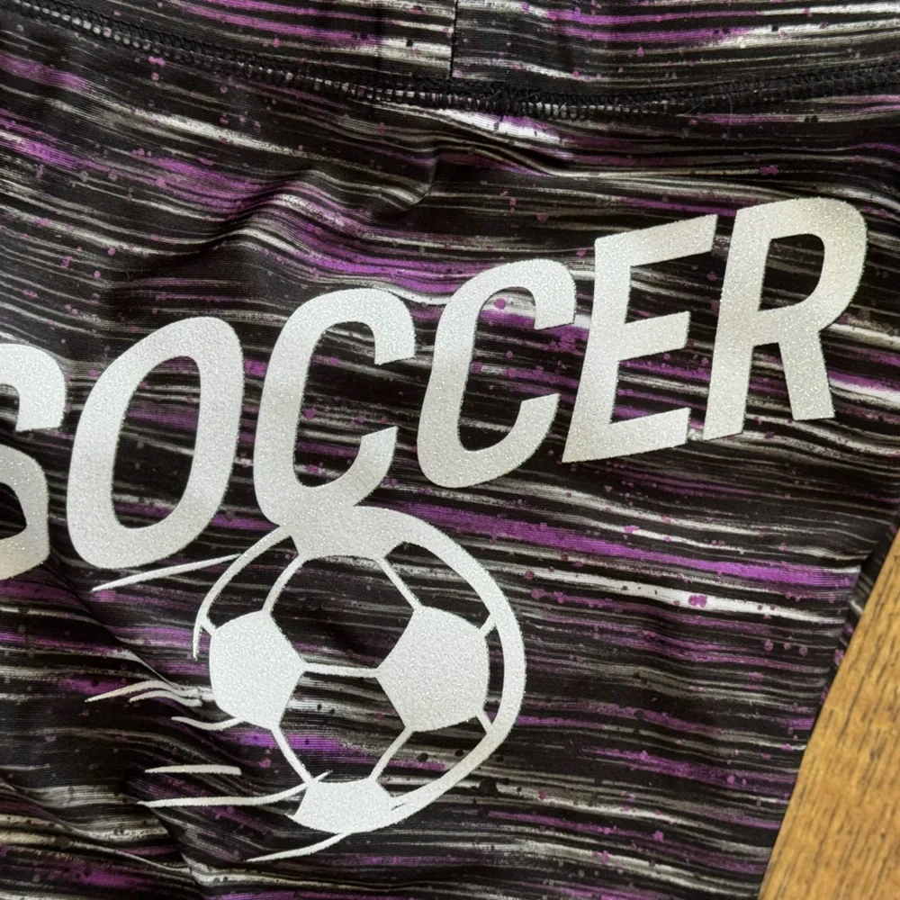 Justice Black and Purple Patterned athletic Leggings Soccer